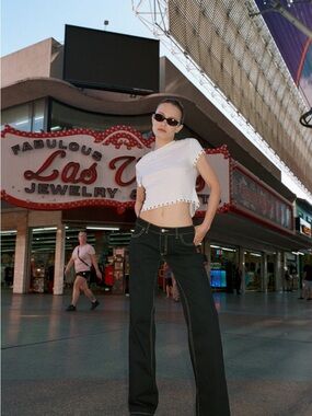 With Jean Black Wide-Leg Jeans with Contrast Stitching